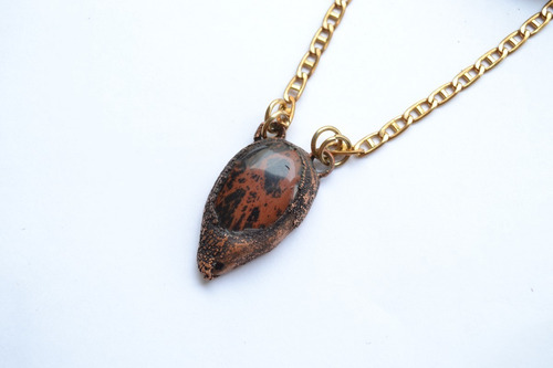 Imagen 5 de 5 de Collar Obsidiana Caoba, Piedra Preciosa, Cadena Bronce, Cod1