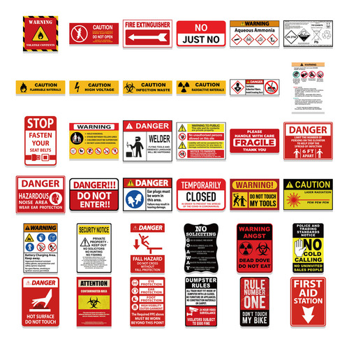 - 75 Pegatinas De Advertencia, Señales De Peligro,