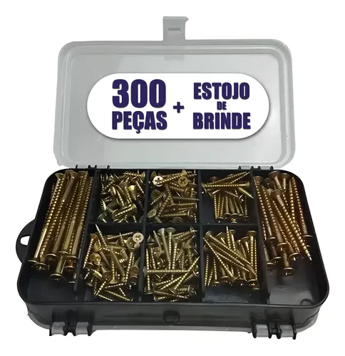 Kit 300 Parafusos Chipboard Philips, Buchas e Maleta RCS DECORAÇÕES