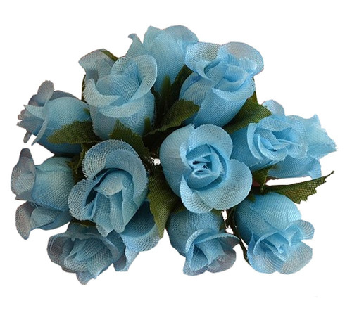 96 Mini Rosas Cetim Azul - Flores Rosinhas Artificiais