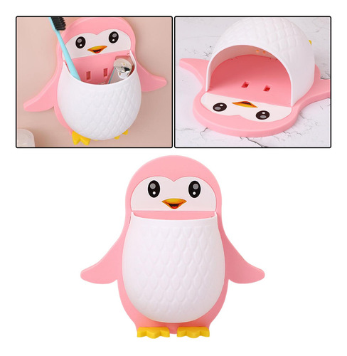 Suporte De Escova De Dentes Pinguim De Desenho Animado Rosa