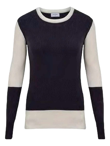 Blusa Tipo Sweater Bicolor (azul Marino/ Hueso) Stop, Chica 