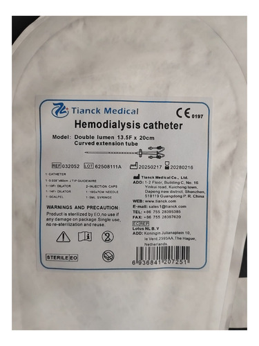 Cateter Mahurkar Hemodialisis (temporal) 13.5frx20cm Curvo
