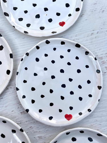 Set De 6 Platos De Postre Hechos A Mano Polka Dot Corazón