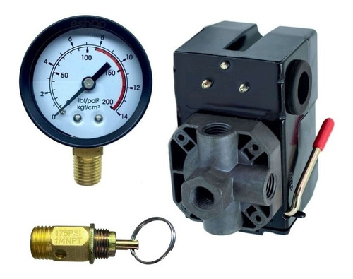 Kit Compressor Pressostato  Manômetro E Válvula De Segurança