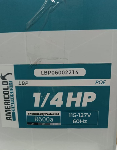 Compresor 1/4hp Baja R600a 110v 225w 767btu Americold