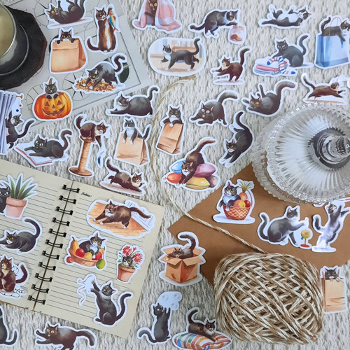 Stickers Vintage Para Scrapbook Journaling Gatos Mascota X43