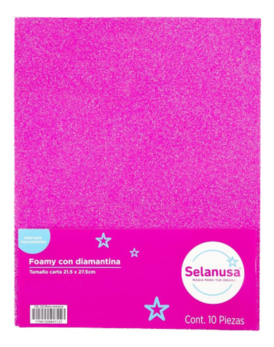 Foamy Tamaño Carta 10pz C/diamantina Nacarada Selanusa Color Rosa Mexicano