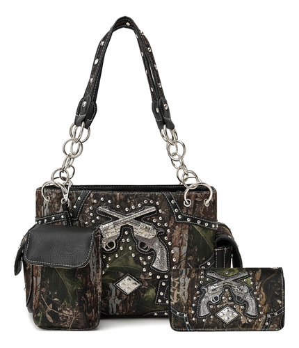 Cowgirl Trendy Camouflage Dual Pistol Western Studs Bolso Oc