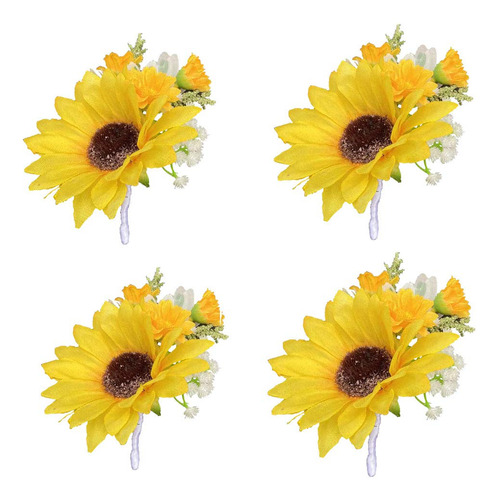 4 Pieza Lote Artificial Girasol Novio Boutonniere Hombre