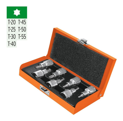 Imagen 2 de 9 de Juego Set Kit Herramientas 7 Tubos Dados Torx 1/2 Inoxidable