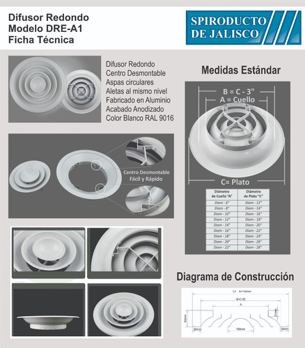 Difusor Redondo Aire Acondicionado 14  Aluminio