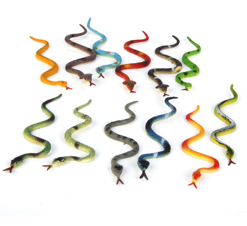 12 Piezas Serpiente Plástica Multicolor Modelo Reptiles