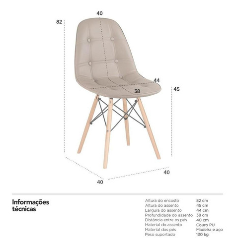 10 Cadeiras Estofada Botão Eames Botonê Capitonê Cores Cor do assento Nude