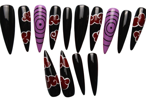 Uñas Press On Pintadas A Mano Alzada Negro Uñas Decoradas