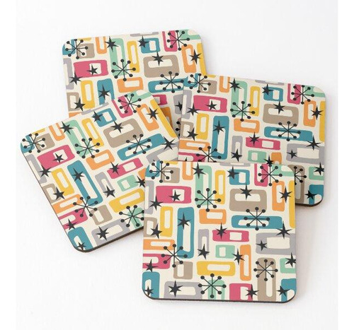 Set Posavasos Colorful Retro Mid Century Modern Solar Square