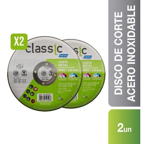 Pack Disco De Corte Metal Norton Classic 115 X 1,0 X 22,23mm