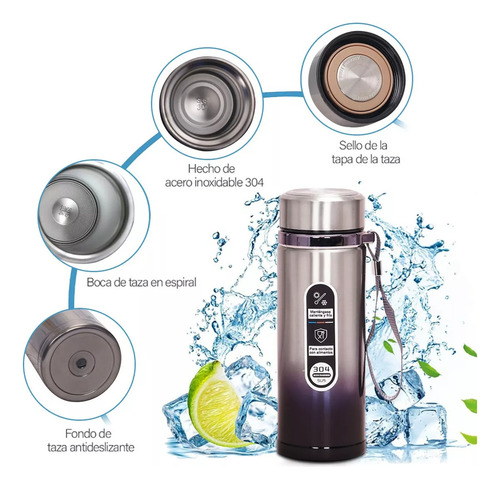 Termo De Acero Inoxidable Para Café Y Té 500 Ml Color Azul con plata