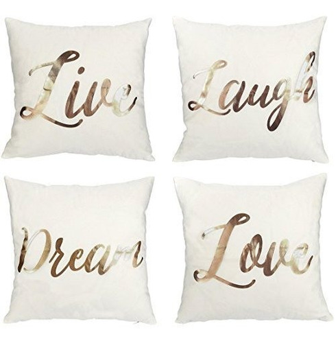 4 Pack Live Love Laugh Sueño Fundas De Almohada  Oro Rosa Im