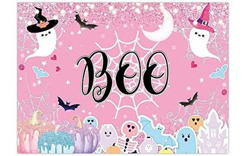 Funnytree 7x5ft Pastel Halloween Backdrop Pink Ghost Ccqrc