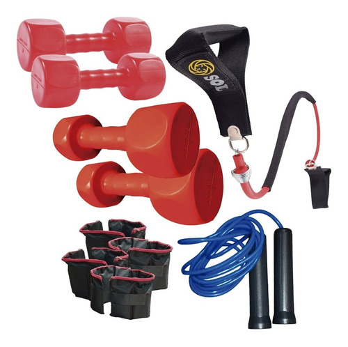 Kit Sport Maniac Set Pesas Rojas + Soga + Tobilleras 4kg