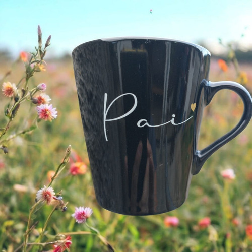 Jogo Kit 6 Caneca Xícara Chá Café Porcelana Preta 120 Ml Pai Preto