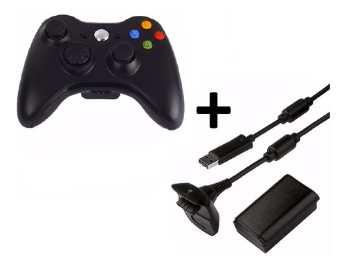 Set Joystick Xbox 360 Inalambrico +kit De Carga Xbox 360 Bat