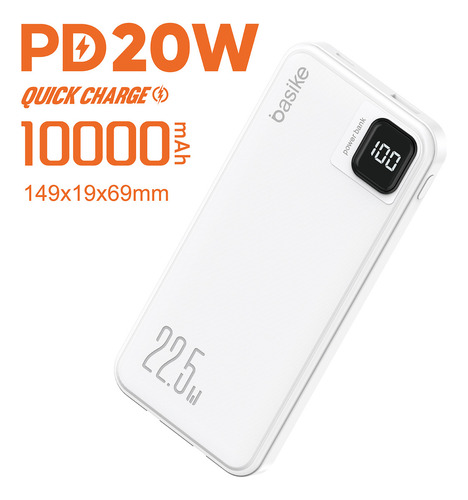 Basike Ba-POW078 Power Bank Carregador Portatil Usb Tipo C 10000mah 22.5w Cor Branco