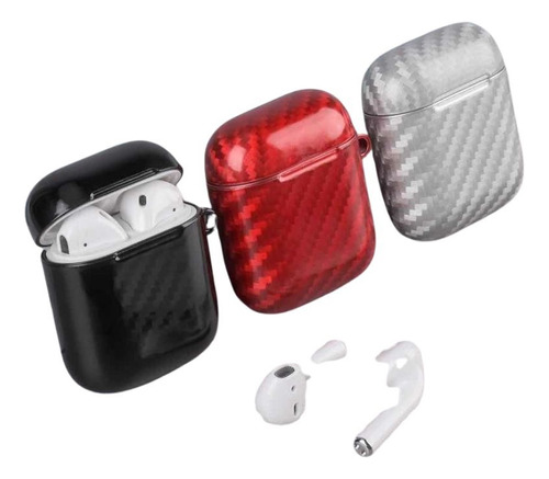 Funda Estilo Fibra Carbon Para AirPods 1 2 Inalambrico Rojo