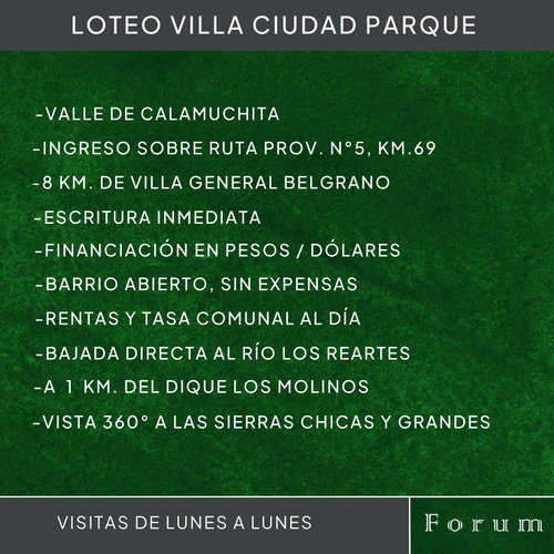 El Cedrón, Lotes Villa Ciudad Parque, Calamuchita