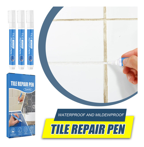 Conjunto De Canetas De Reparo Tile Grout Pen (3 Peças Branca
