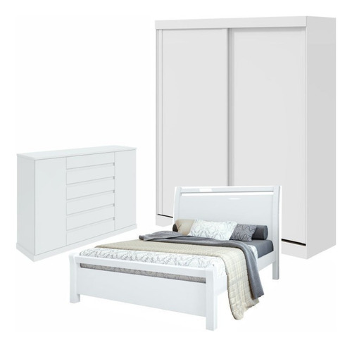 Quarto Com Guarda-roupa Casal 2 Portas 2 Gavetas, Cômoda Wt