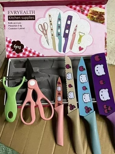 Set 6 Cuchillos Colores Hello Kitty Cocina Inoxidables