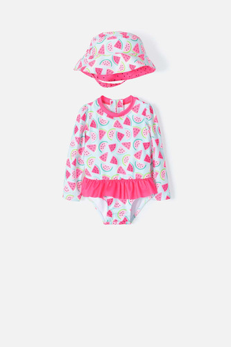 Vestido De Baño Littlemic Entero Con Gorro Azul Y Fucsia Par