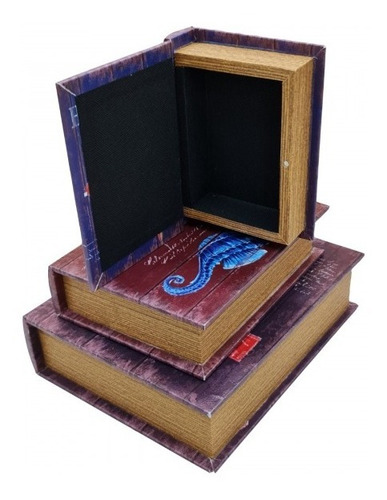 Imagem 3 de 5 de Jogo Caixa Livro Decorativo - 3 Peças Mdf + Pu - G3001