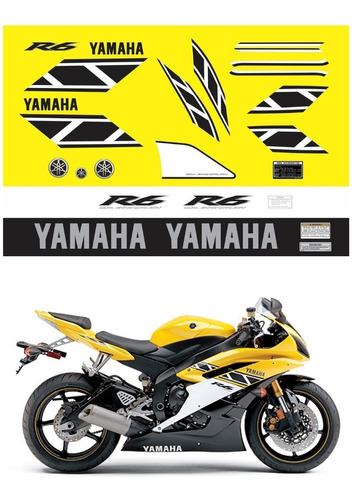 Kit Adesivos Moto Yamaha R6 2006 Amarela 50 Anos Ca-00736