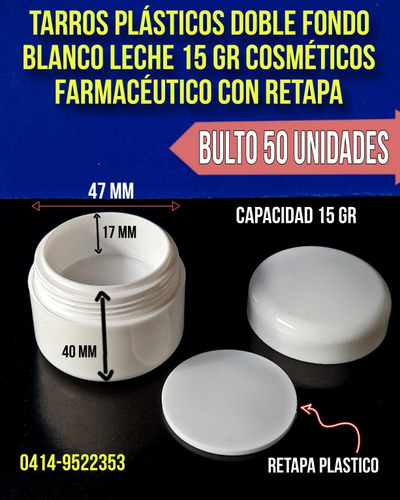 Tarros Plásticos 15 Gr Doble Fondo Blanco Leche Cosméticos 