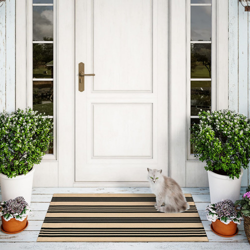 Tapete Reversible A Rayas Para Puerta Delantera 61 X 130 Cm