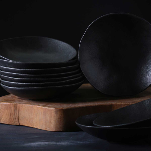 Jogo Com 6 Pratos Fundos Orgânico Preto Matte Porto Brasil