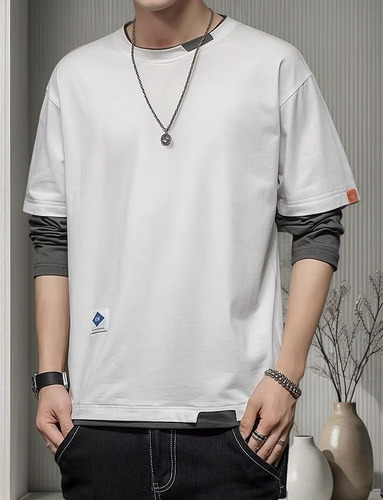 Playera De Manga Larga Para Hombre Con Estampado Casual En