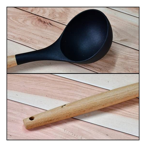 Cucharon De Silicona Con Mango Madera 0090 Color Negro