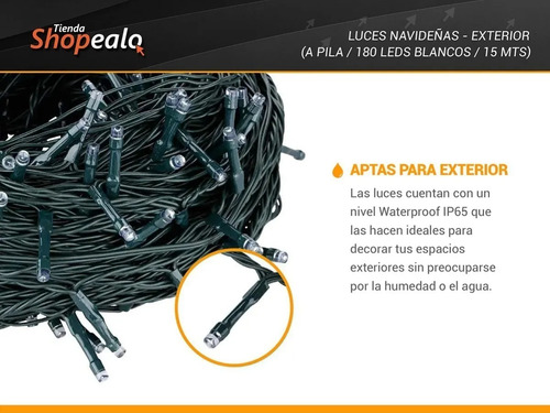 Imagen 4 de 9 de Luces Navidad Exterior A Pila 180 Led Cálido 15 Mts + Cta-*