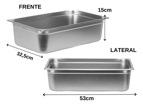 Cuba Gn 1/1 X 150mm Aço Inox 201 Buffet Rechaud 22 Litros Cor Prateado