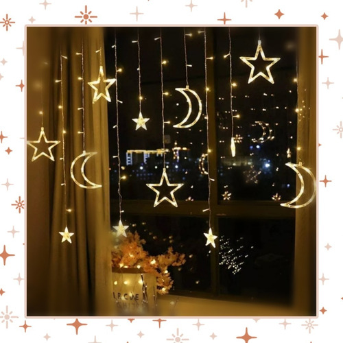 Guirnalda Led Lunas Estrellas Luz Cálida Navidad Decoración