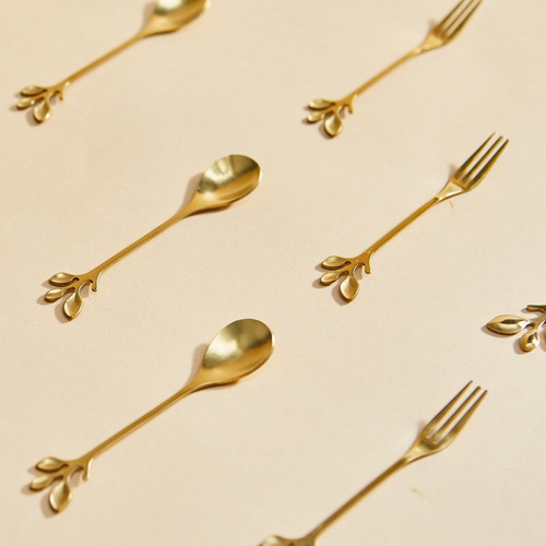 Set X 6 Tenedores De Postre Acero Inoxidable Dorados 12 Cm