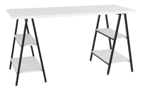 Mesa Escrivaninha Cavalete 150cm Estilo Industrial Prisma C0 Cor Branco Chess/Preto