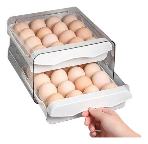 Porta Huevos De Dos Niveles Huevera Transparente Apilable Organizador De Huevos De Acrílico Contenedor Para 32 Huevos 2 Cajones Color Blanco