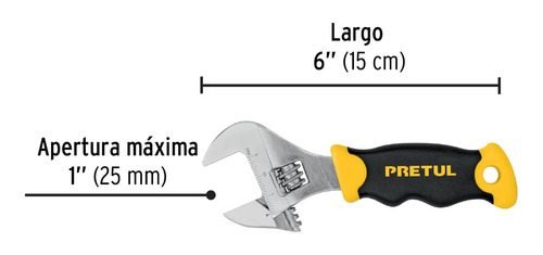 Llave Perico 6´ Corta Ajustable Mini Apertura 1´ Grip 28219