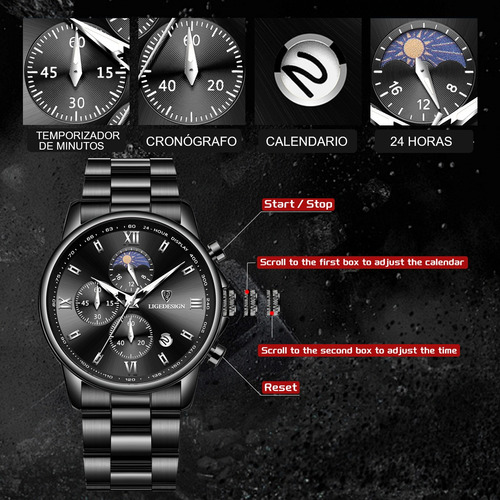 Relojes Para Hombre Lige Casual Acero Reloj Impermeable