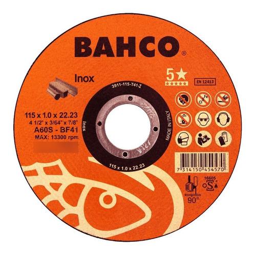 Caja 50 Discos De Corte Bahco 4 1/2 X 1mm Inox Made In Italy